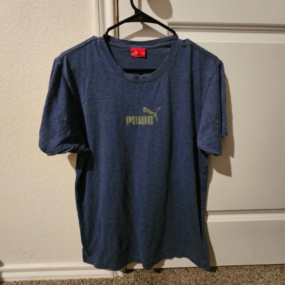 Puma Mens T Shirt Crew Neck Short Sleeve Graphic Logo Blue Casual Cotton Top